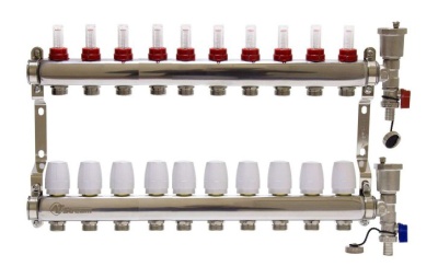 Коллекторная группа с расходомерами, дренаж. краном и воздухоотвод., сталь 1"х 5х3/4" ALT-Kgr, АВЕРС ГК