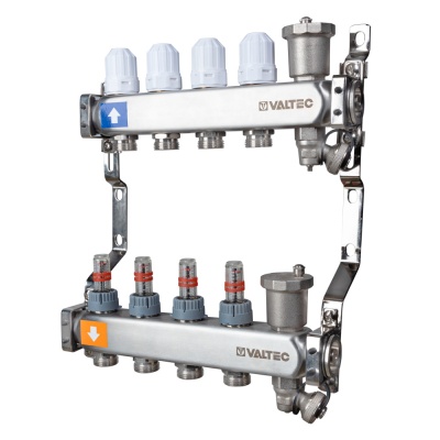 Коллекторная группа НЕРЖ с регул.клап. и расх., 1"х11 вых., евроконус 3/4" VTc.579, АВЕРС ГК